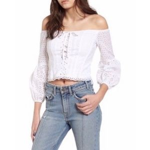 🤍ASTR the label white eyelet off the shoulder top size large NWOT